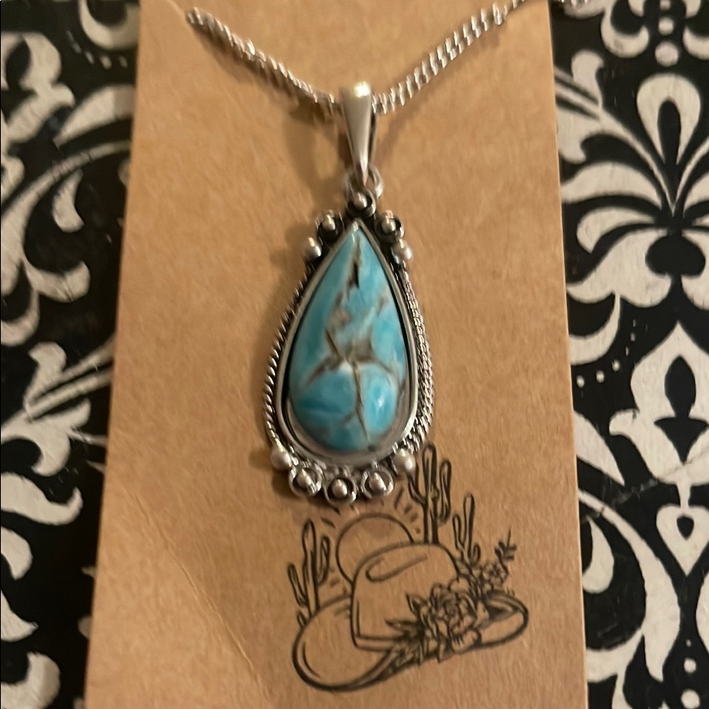 Blue and Silver Statement Necklace with Turquoise Stones